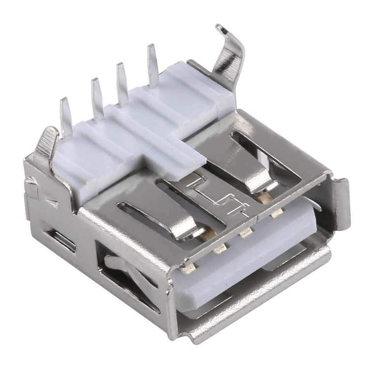 50 PCS USB 2.0 AF 90 Degrees Bent Feet Connector with Edge, PBT White, Iron Case, Electroplated Semi-tin 1u