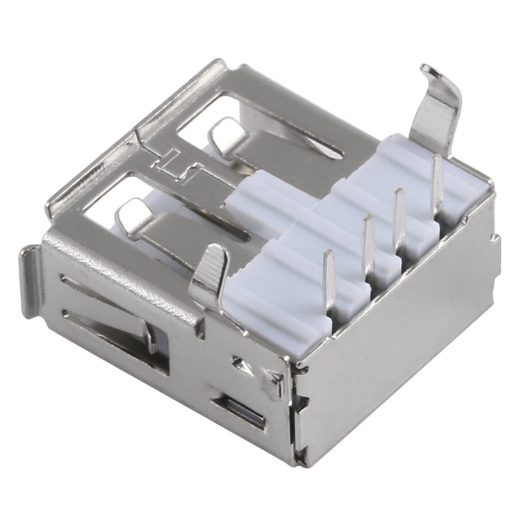 50 PCS USB 2.0 AF 90 Degrees Bent Feet Connector with Edge, PBT White, Iron Case, Electroplated Semi-tin 1u