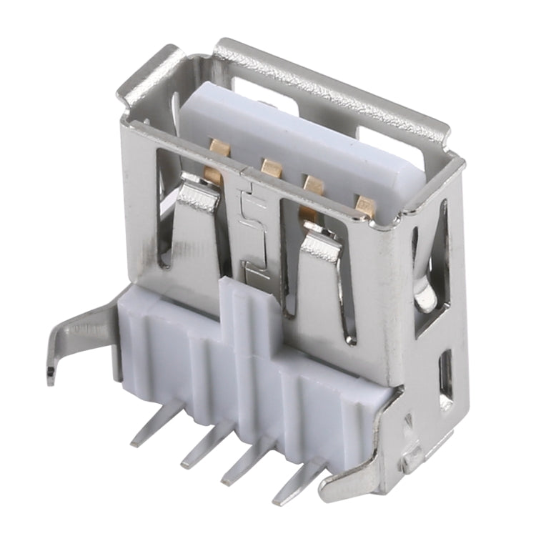 50 PCS USB 2.0 AF 90 Degrees Bent Feet Connector with Edge, PBT White, Iron Case, Electroplated Semi-tin 1u