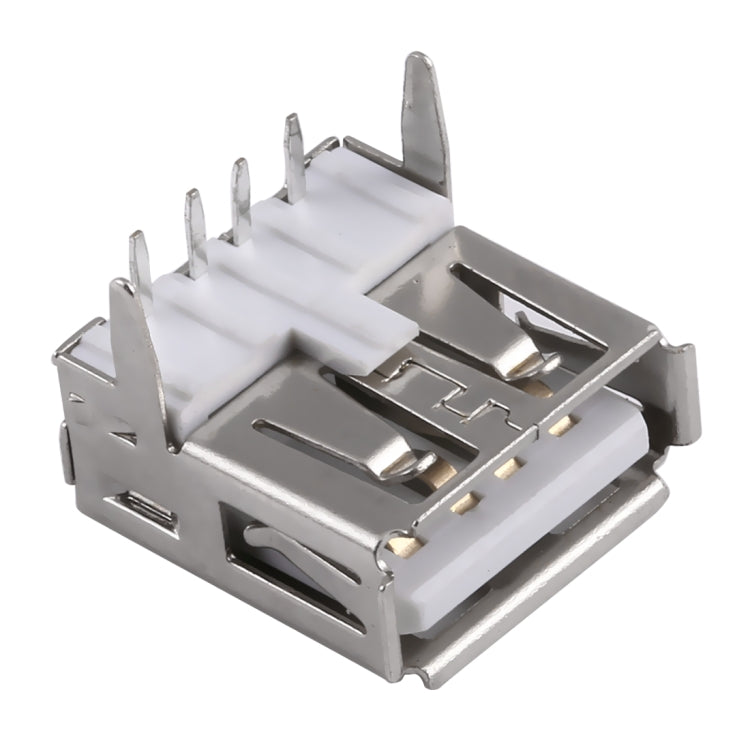 50 PCS USB 2.0 AF 90 Degrees Straight Feet Connector with Edge, PBT White, Iron Case, Electroplated Semi-tin 1u