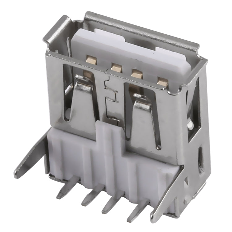 50 PCS USB 2.0 AF 90 Degrees Straight Feet Connector with Edge, PBT White, Iron Case, Electroplated Semi-tin 1u