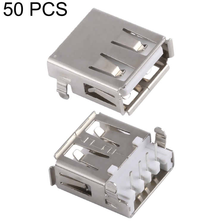50 PCS USB 2.0 AF 90 Degrees Heavy Plate Connector with Edge, PBT White, Iron Case, Electroplated Semi-tin 1u