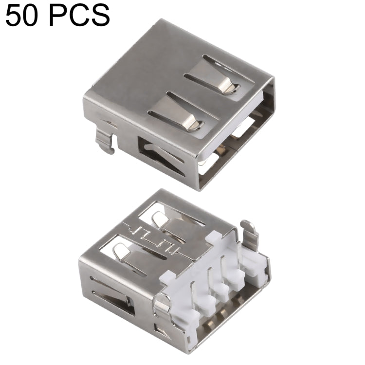 50 PCS USB 2.0 AF 90 Degrees Heavy Plate Connector without Edge, PBT White, Iron Case, Electroplated Semi-tin 1u