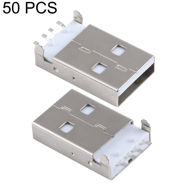 50 PCS USB 2.0 AM SMT Socket Connector, PBT White, Iron Case, Electroplated Semi-tin 1u