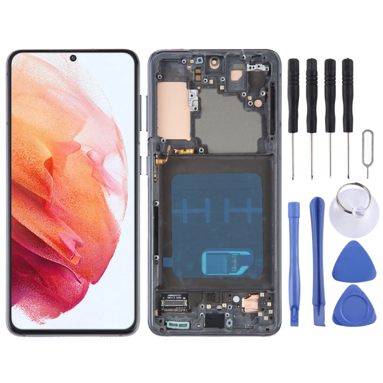 OLED Material LCD Screen for Samsung Galaxy S21 5G SM-G991B Digitizer Full Assembly With Frame (Black)