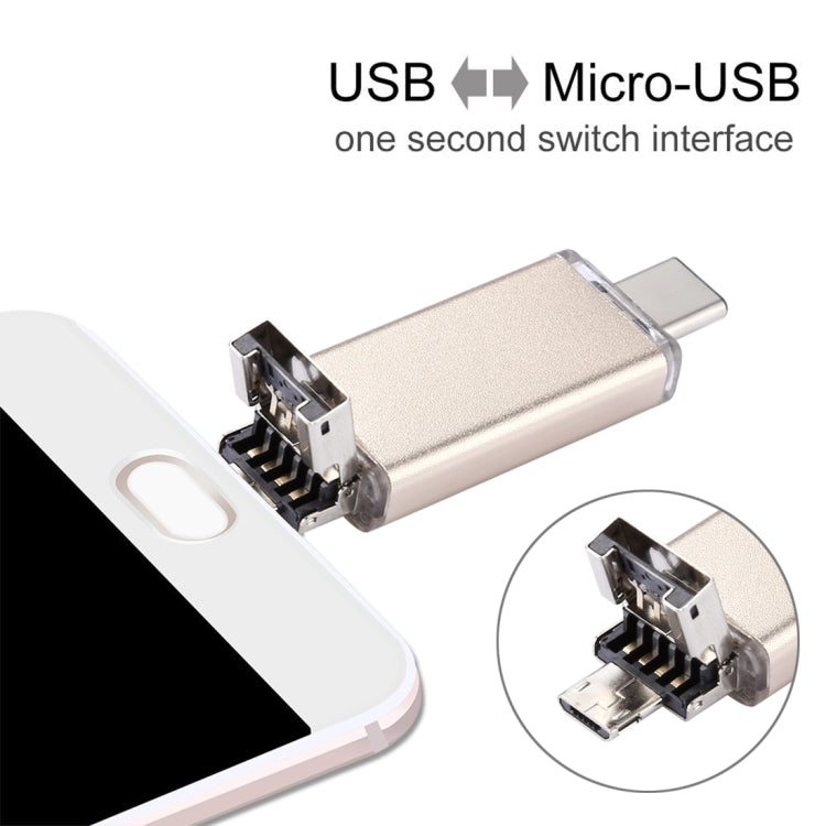 64GB 3 in 1 USB-C / Type-C + USB 2.0 + OTG Flash Disk, For Type-C Smartphones & PC Computer