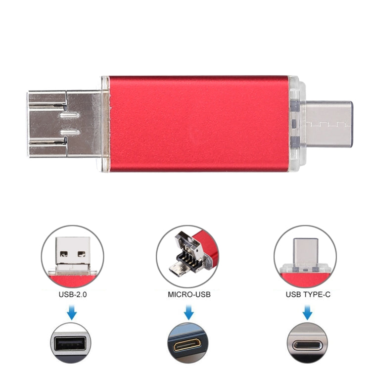 64GB 3 in 1 USB-C / Type-C + USB 2.0 + OTG Flash Disk, For Type-C Smartphones & PC Computer