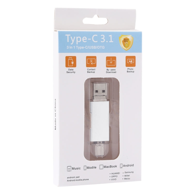 64GB 3 in 1 USB-C / Type-C + USB 2.0 + OTG Flash Disk, For Type-C Smartphones & PC Computer