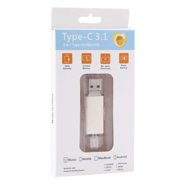 128GB 3 in 1 USB-C / Type-C + USB 2.0 + OTG Flash Disk, For Type-C Smartphones & PC Computer