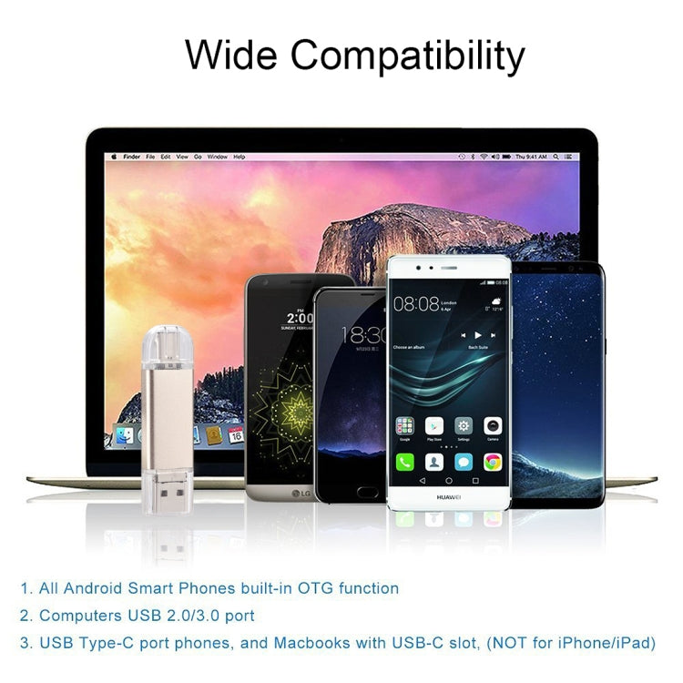 128GB 3 in 1 USB-C / Type-C + USB 2.0 + OTG Flash Disk, For Type-C Smartphones & PC Computer