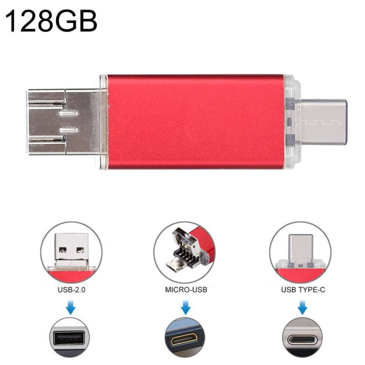128GB 3 in 1 USB-C / Type-C + USB 2.0 + OTG Flash Disk, For Type-C Smartphones & PC Computer