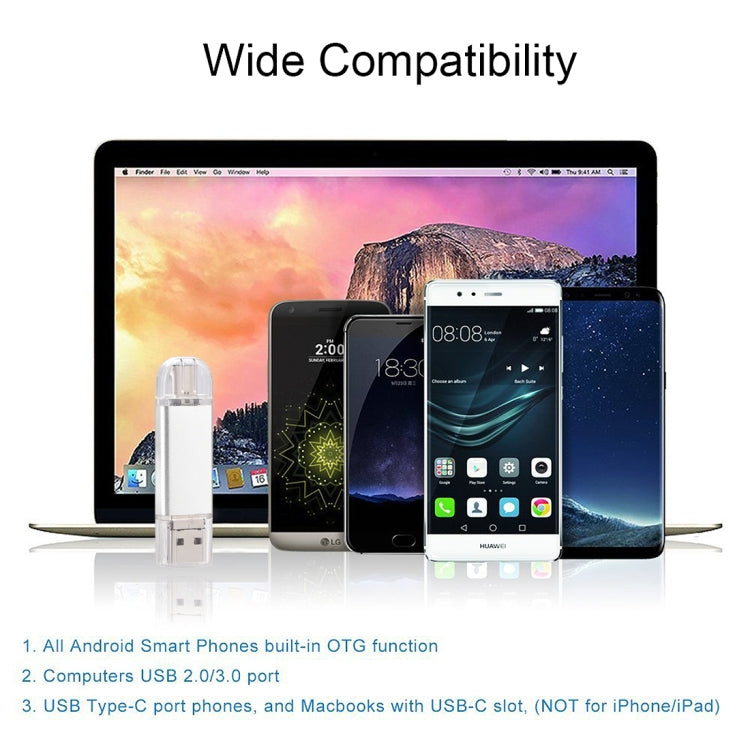 128GB 3 in 1 USB-C / Type-C + USB 2.0 + OTG Flash Disk, For Type-C Smartphones & PC Computer