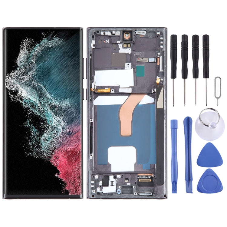 For Samsung Galaxy S22 Ultra 5G SM-S908U US Edition OLED LCD Screen Digitizer Full Assembly with Frame (Black)