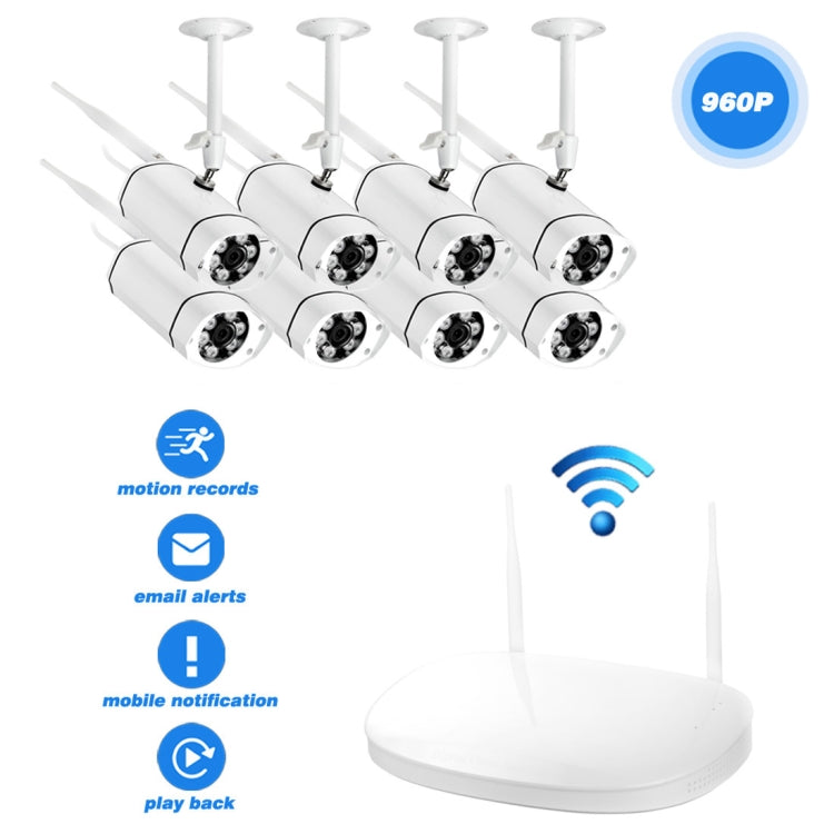 IPCC-KITB19-8CH-960P HD 960P 8CH 1/3.0 inch 1.0MP Waterproof IP Cameras 1080P Wireless NVR Kit, Support Night Vision / Motion Detection