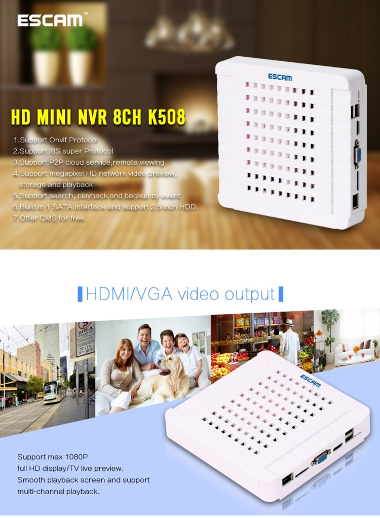ESCAM MINI NVR K516 16CH Mini NVR Digital Video Recorder, Support VGA / HDMI / USB