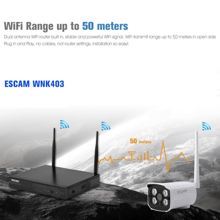 ESCAM WNK403 4CH 1080P 1/4 inch CMOS 2.0 Mega Pixel WiFi Bullet IP Camera NVR Kit, Support Night Vision / Motion Detection