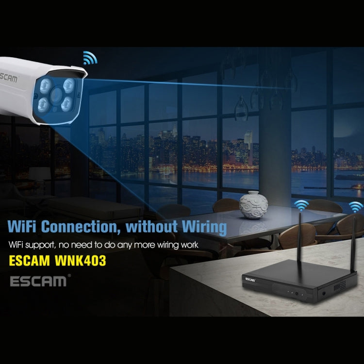 ESCAM WNK403 4CH 1080P 1/4 inch CMOS 2.0 Mega Pixel WiFi Bullet IP Camera NVR Kit, Support Night Vision / Motion Detection