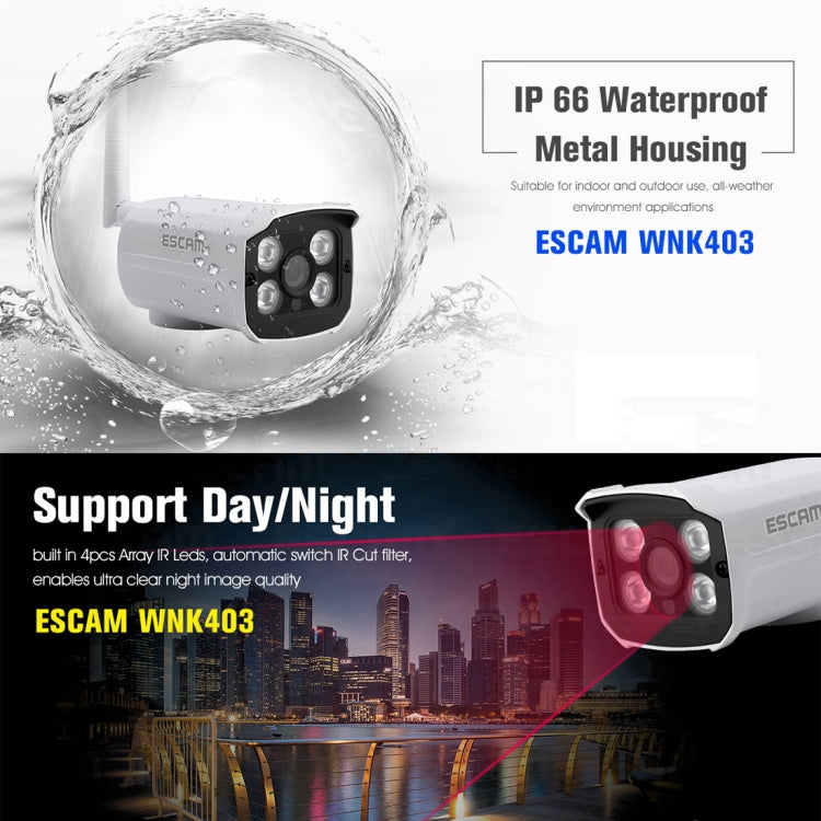 ESCAM WNK403 4CH 1080P 1/4 inch CMOS 2.0 Mega Pixel WiFi Bullet IP Camera NVR Kit, Support Night Vision / Motion Detection
