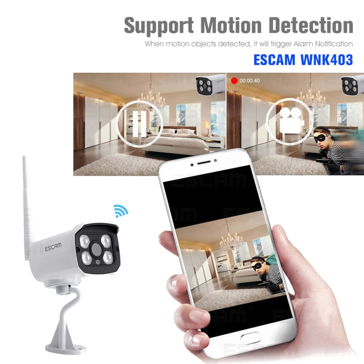 ESCAM WNK403 4CH 1080P 1/4 inch CMOS 2.0 Mega Pixel WiFi Bullet IP Camera NVR Kit, Support Night Vision / Motion Detection