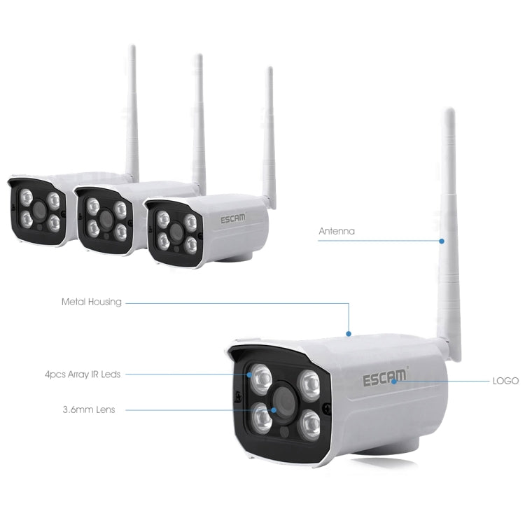 ESCAM WNK403 4CH 1080P 1/4 inch CMOS 2.0 Mega Pixel WiFi Bullet IP Camera NVR Kit, Support Night Vision / Motion Detection