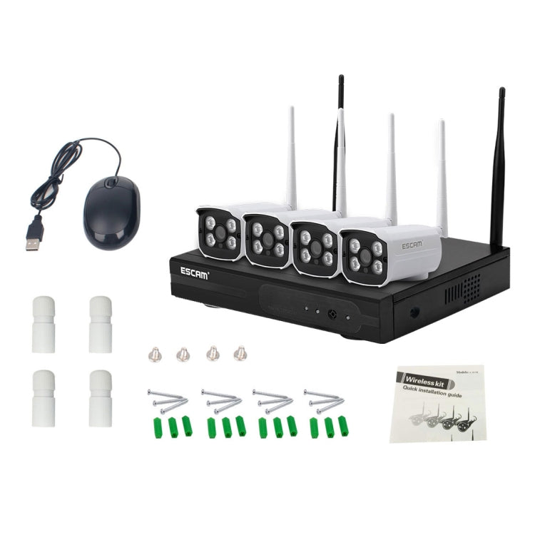 ESCAM WNK403 4CH 1080P 1/4 inch CMOS 2.0 Mega Pixel WiFi Bullet IP Camera NVR Kit, Support Night Vision / Motion Detection