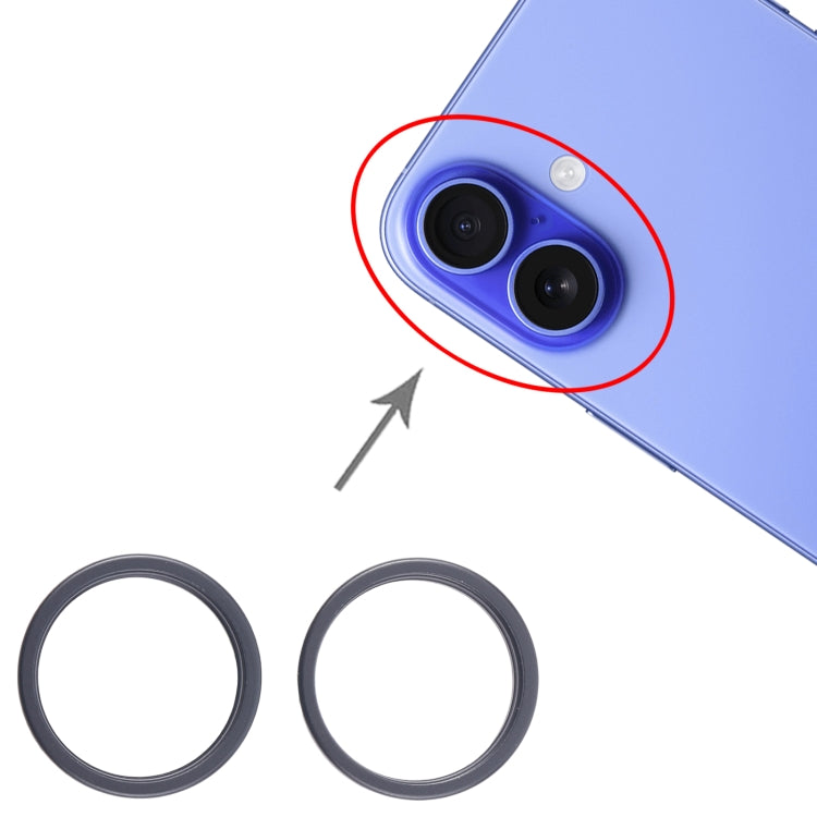 For iPhone 16 Plus 2pcs/set Rear Camera Glass Lens Metal Outside Protector Hoop Ring