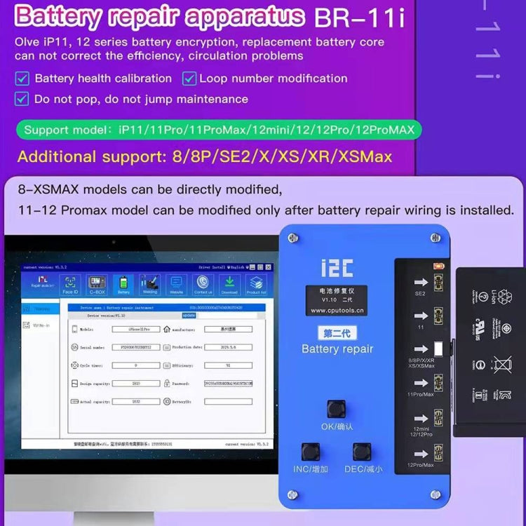 i2C BR-11i Battery Data Corrector With Flex Cable for iPhone