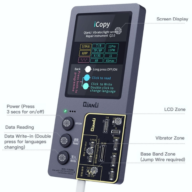 For iPhone 6 - 14 Pro Max 3 in 1 Qianli iCopy Plus 2.2 Repair Detection Programmer Set, Plug: