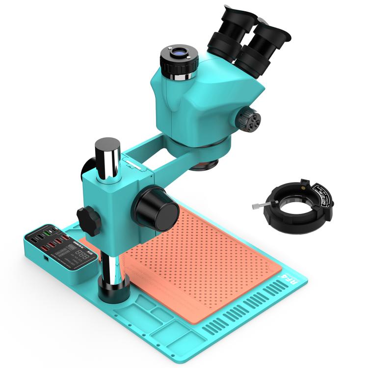 RF4 RF-7050TVA9 7X-50X Synchronous Zoom Trinocular Stereo Microscope with USB Charging Station