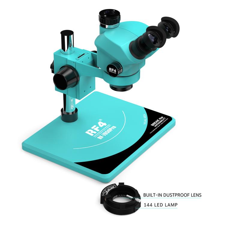 RF4 RF7050Pro 7-50X Synchronous Zoom Trinocular Stereo Microscope with Aluminum Alloy Base