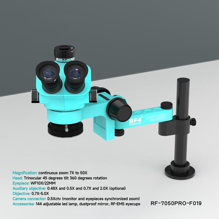 RF4 RF7050PRO-FO19 360 Degree Adjustable Universal Telescopic Rotating Lifting Microscope with Silicone Pad