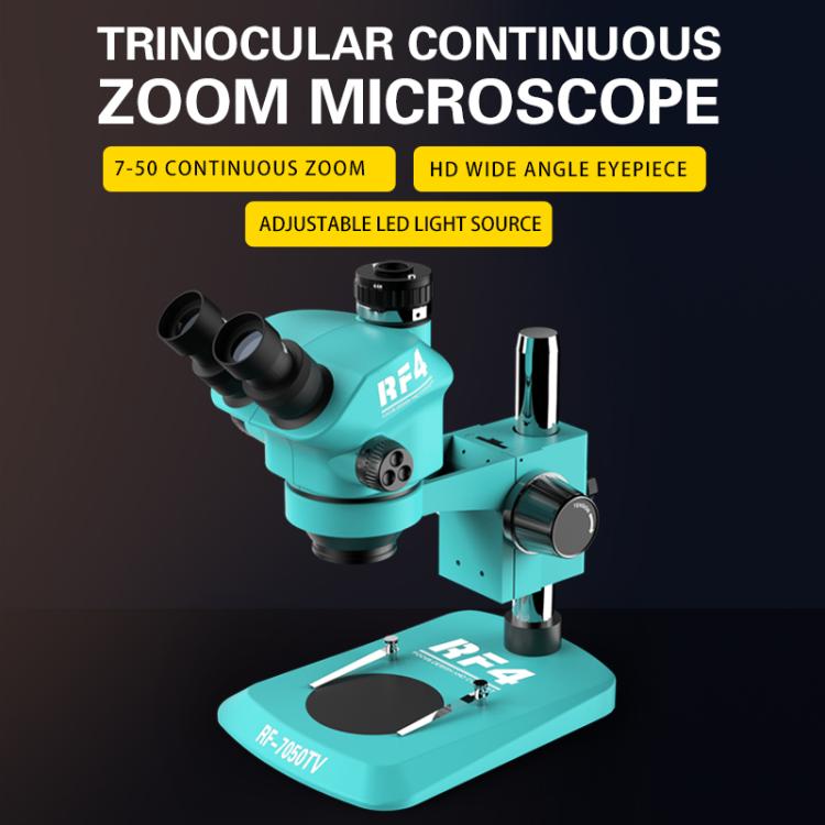 RF4 RF-7050TV Trinocular Microscope 7X-50X Continuous Zoom Synchronous Focusing Phone Repair Microscope