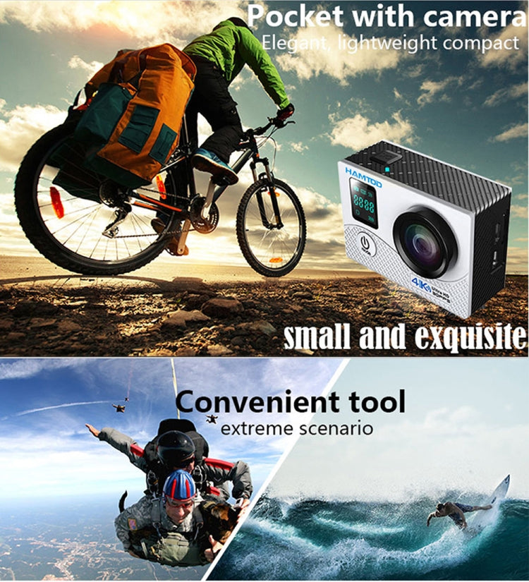 HAMTOD H8A UHD 4K WiFi Sport Camera with Waterproof Case, Allwinner V3 Program, 0.66 inch Front Screen, 2.0 inch LCD Screen, 170 Degree Wide Angle Lens