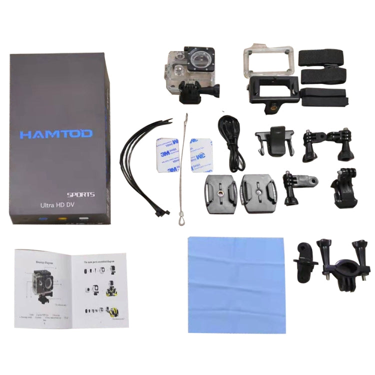HAMTOD H12 UHD 4K WiFi  Sport Camera with Waterproof Case, Generalplus 4247, 0.66 inch + 2.0 inch LCD Screen, 170 Degree Wide Angle Lens
