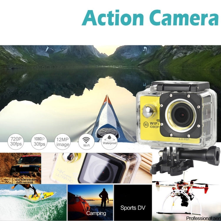 H16 1080P Portable WiFi Waterproof Sport Camera, 2.0 inch Screen,  Generalplus 4248, 170 A+ Degrees Wide Angle Lens, Support TF Card