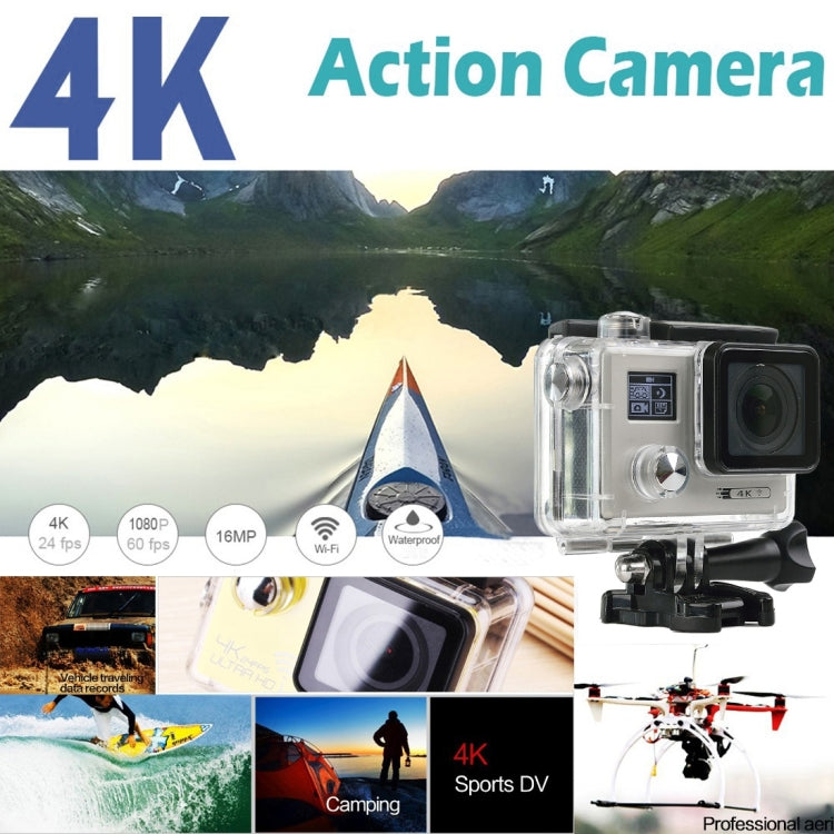 F88 4K Portable WiFi Waterproof StarVision Sport Camera, 0.66 inch LED & 2.0 inch LCD, Novatek 96660, 170 Degrees Wide Angle Lens, Support TF Card / HDMI (Silver)