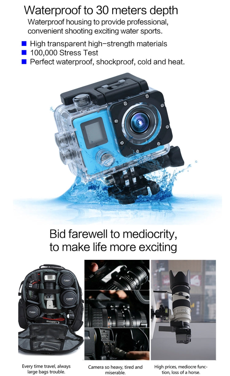 HAMTOD H6A HD 1080P WiFi Sport Camera with Remote Control & Waterproof Case, Generalplus 4247, 2.0 inch LCD Screen, 140 Degree Wide Angle Lens
