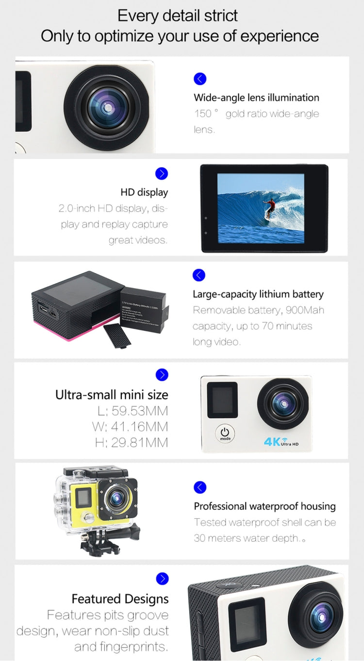 HAMTOD H6A HD 1080P WiFi Sport Camera with Remote Control & Waterproof Case, Generalplus 4247, 2.0 inch LCD Screen, 140 Degree Wide Angle Lens