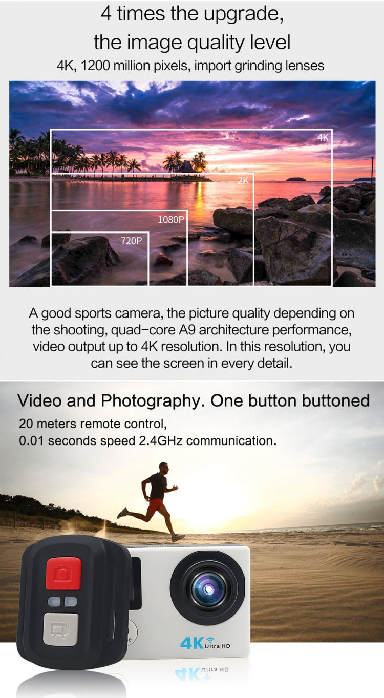 HAMTOD H6A HD 1080P WiFi Sport Camera with Remote Control & Waterproof Case, Generalplus 4247, 2.0 inch LCD Screen, 140 Degree Wide Angle Lens