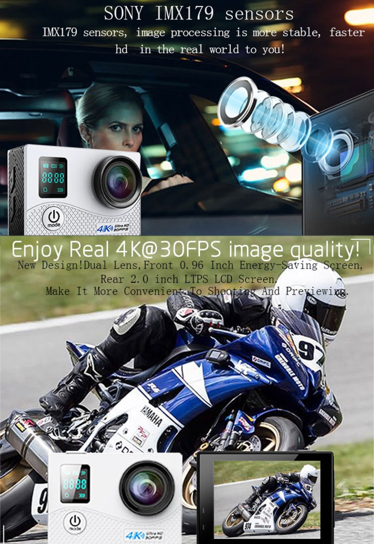 HAMTOD HK1BP UHD 4K WiFi Sport Camera with Waterproof Case, Allwinner V3, 0.66 inch + 2.0 inch LCD Screen, 170 Degree Wide Angle Fisheye Lens