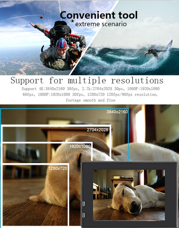 HAMTOD HK1BP UHD 4K WiFi Sport Camera with Waterproof Case, Allwinner V3, 0.66 inch + 2.0 inch LCD Screen, 170 Degree Wide Angle Fisheye Lens