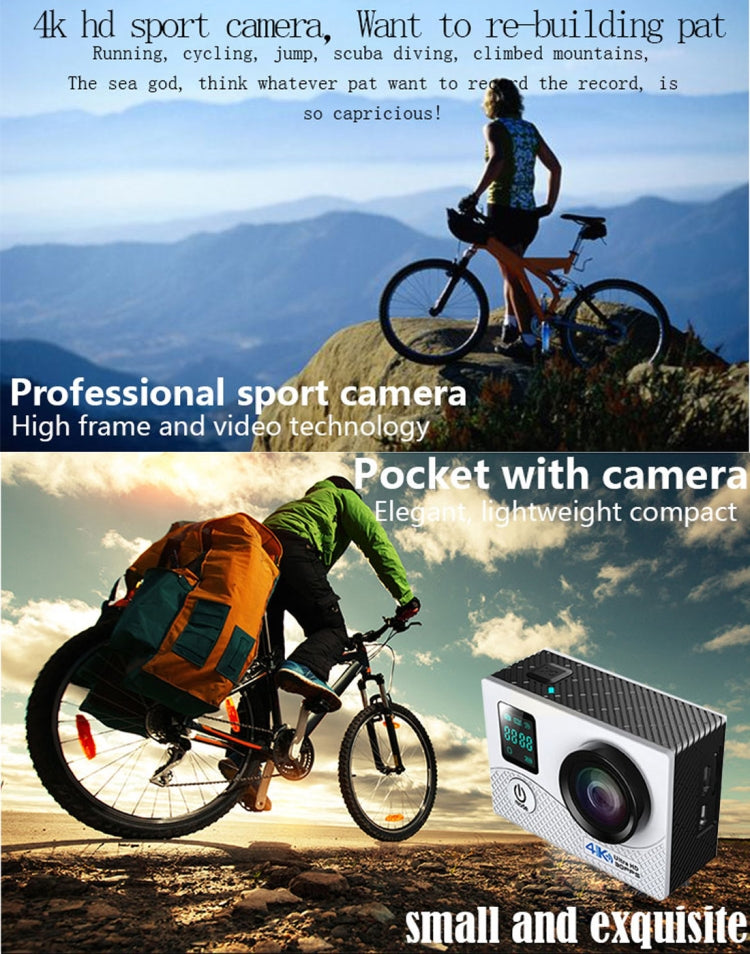 HAMTOD HK1BP UHD 4K WiFi Sport Camera with Waterproof Case, Allwinner V3, 0.66 inch + 2.0 inch LCD Screen, 170 Degree Wide Angle Fisheye Lens
