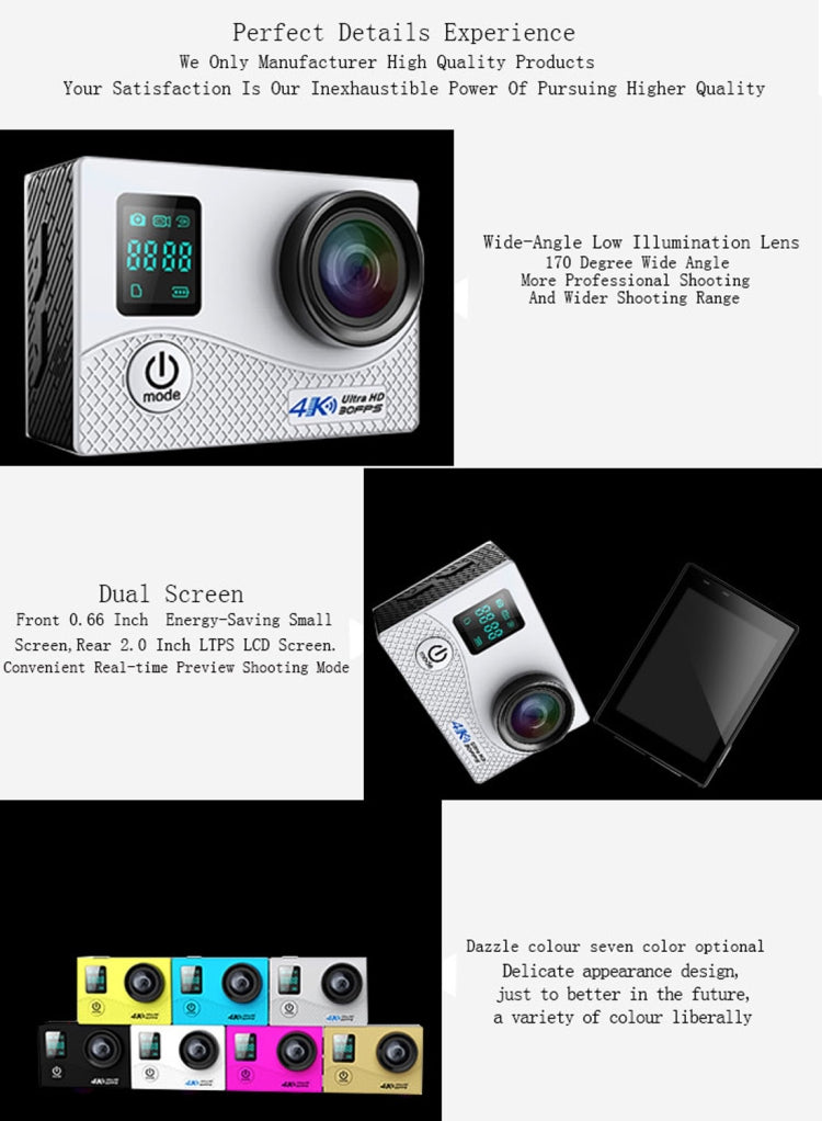 HAMTOD HK1BP UHD 4K WiFi Sport Camera with Waterproof Case, Allwinner V3, 0.66 inch + 2.0 inch LCD Screen, 170 Degree Wide Angle Fisheye Lens