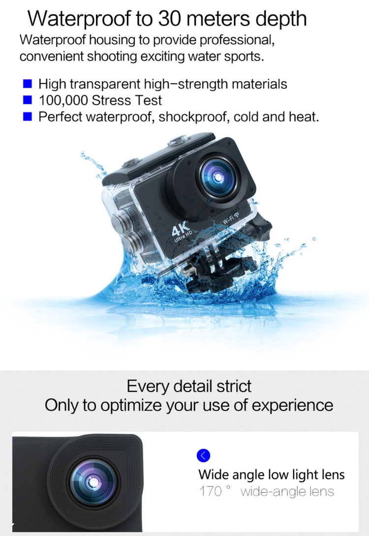 HAMTOD H2A HD 4K WiFi Sport Camera with Waterproof Case, Generalplus 5168, 2.0 inch Touch LCD Screen, 170 Degree Wide Angle Lens(Black)