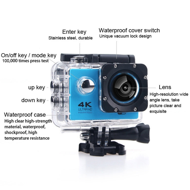 HAMTOD H9A HD 4K WiFi Sport Camera with Waterproof Case, Generalplus 4247, 2.0 inch LCD Screen, 120 Degree Wide Angle Lens