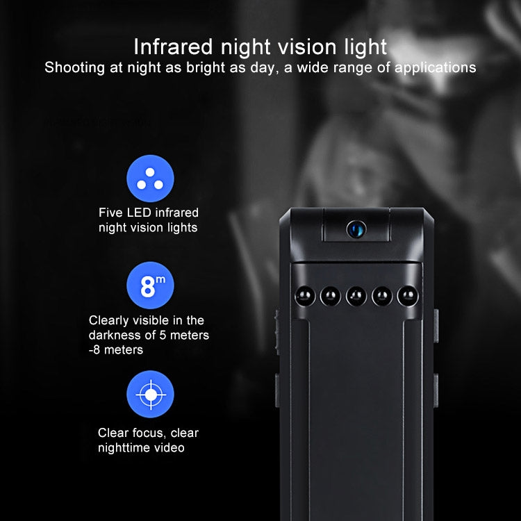 Back Clip Design 1080P HD Camera Voice Control Recording Machine, Support Motion Detection, Infrared Night Vision, 180 Degrees Rotation Camera, TF Card(Black)