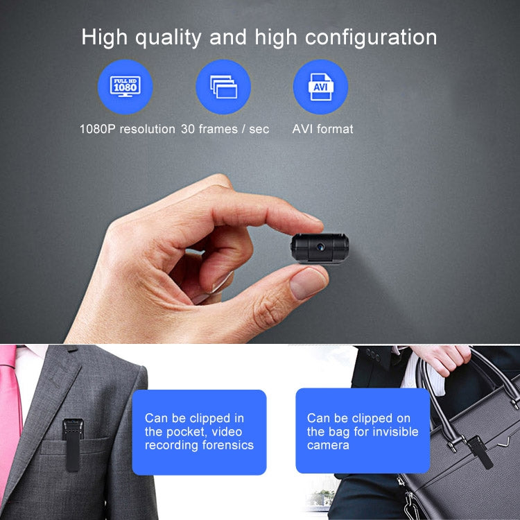Back Clip Design 1080P HD Camera Voice Control Recording Machine, Support Motion Detection, Infrared Night Vision, 180 Degrees Rotation Camera, TF Card(Black)