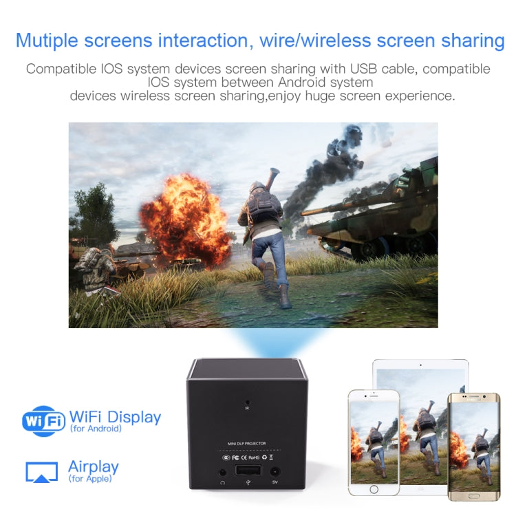C80 DLP portable HD Projector 120-inch Giant Screen Projector Blu-ray 4K, Android 7.1.2, 2GB + 16GB EU Plug