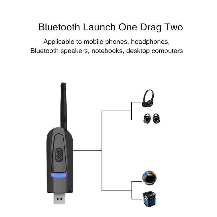 B25 CSR Bluetooth 5.0 with Antenna One to Two Transmitter USB Powered Wireless Transmitter