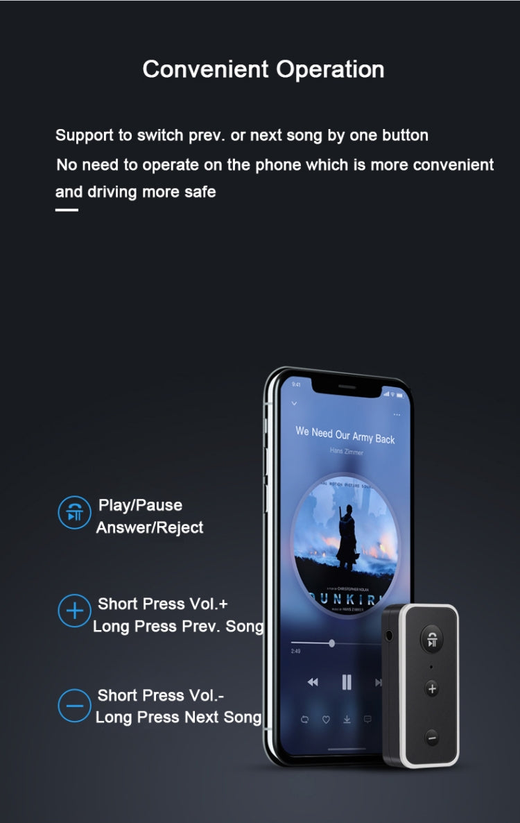 Bluetooth 5.0 Audio Receiver 3.5mm AUX Car Speaker Headphones Universal One to Two Talk